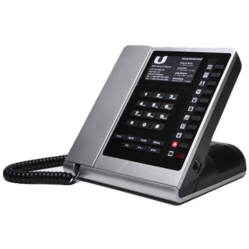 UNOAS 5S | Silver Single Line Hospitality Phone w/ 5 Guest Service Buttons and Speakerphone | Bittel | UNOAS-5S, UNO Series Phones, Hospitality Phone, Guest Room Phone, Hotel Phone