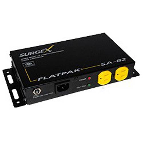 FlatPak SA82-Black | 2 Outlet 8 Amp Surge Protector and Power Conditioner - Black | SurgeX | FlatPak SA82, UPS, Surge Protector, Universal Power Supply, Uninterruptible Power Supply