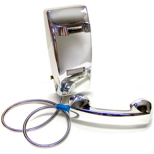 5501 CP-A32 | All-Chrome No-Dial Wall-Mount Telephone with Armored Cord | Asimitel | No-Dial Chrome Phone w/ Metal Cord (wall)