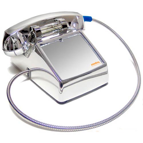 5500 CP-A32 | All-Chrome No-Dial Desktop Telephone with Armored Cord | Asimitel | No-Dial Chrome Phone w/ Metal Cord (desk)