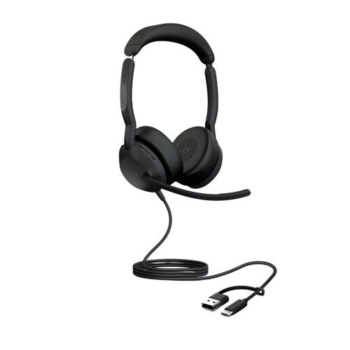 Jabra Evolve2 50 USB C/A - UC - Stereo - NA, Black, Dual Ear with Headband, Two Ear, Stereo, USB