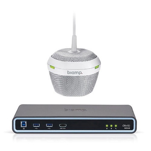 Biamp Conferencing hub and microphone, white