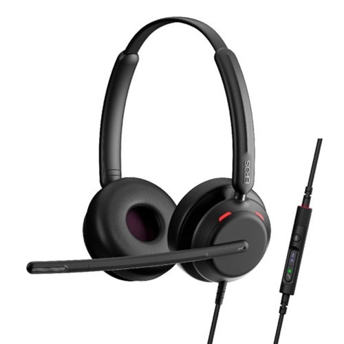 EPOS Impact 760T Double-sided headset, wired USB-C with inline controller.